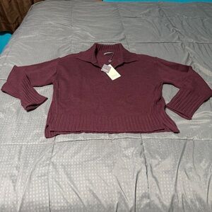 alashan cashmere merino Ena Polo Hi Low V Neck Sweater Merlot Size Small New